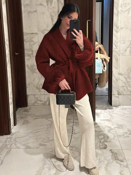 New Autumn/Winter Sophisticated Style Tie-Strap Coat for Women, Elegant and High-End, Overcoat