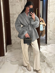 New Autumn/Winter Sophisticated Style Tie-Strap Coat for Women, Elegant and High-End, Overcoat