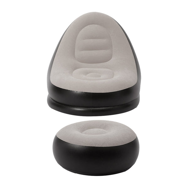 Beige Outdoor Inflatable Sofa Set, Foldable Inflatable Mattress with Footstool, Lazy Sofa, Portable Sofa Set, Made of PVC Material, with Foot Pump