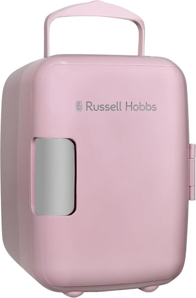 Russell Hobbs RH4CLR1001SCG 4L/6 Can Mini Portable Cooler & Warmer for Drinks, Cosmetics/Makeup/Skincare, AC/DC Power, Scandi Style, Grey & Wood Effect, for Bedroom, Home, Caravan, Car