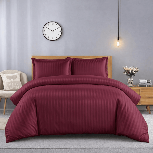Luxurious Hotel Quality Egyptian Stripe Duvet/Quilt Cover Bedding Set with Pillowcases All Sizes Bedding Set - 3pcs Hypoallergenic Satin Stripes Microfiber Duvet Quilt Cover with Pillow Cases - Soft Comfortable, Durable Breathable & Anti-Wrinkle Duvet Cov