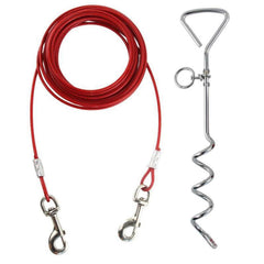 10ft Tie Out Cable with Spiral Ground Stake | Heavy-Duty Anchor with Spring-Loaded Clip | Secure Outdoor Dog Leash for Camping & Yard