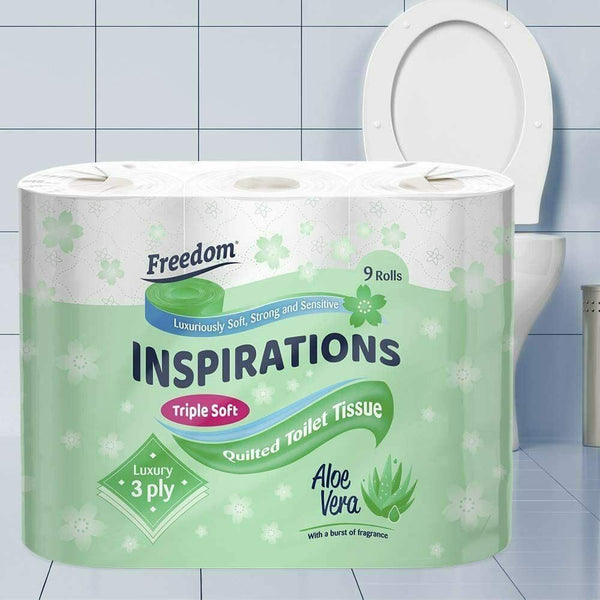 Freedom Inspiration 45 Luxury Toilet Rolls - 3-Ply Bathroom Tissue with Aloe Vera Fragrance Pack Scented Sheets Wipes