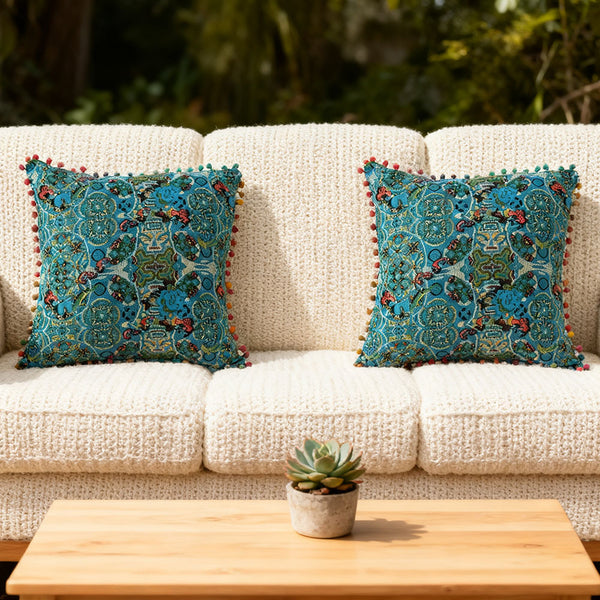 18x18 Inch Reversible Turkish Pattern Pillows (Set of 2 with Inserts) - Romantic Turkey Boho Floral Double Sided Design, Premium Polyester Cover & Fill, Decorative Accent Pillows for Sofa, Chair, Bedroom