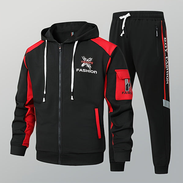 Men's Casual Hooded Sweatshirt Sportswear Set, Tracksuit