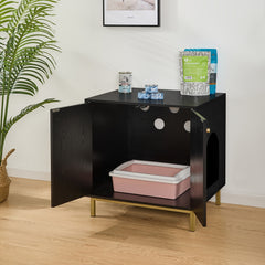 Feline Storage Unit, Cat Waste Container, Feline Waste Storage, Pet Shelter with Entrance, Wooden Side Table for Pet Shelter, 50 X 60 X 61 Cm, Durable Feline Storage Unit, Black And Golden