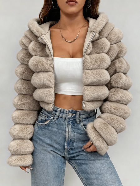 Exclusive New Autumn/Winter Collection: Elegant Three-Dimensional Women's Autumn/Winter Hooded Plush Outerwear, Stylish and Warm Autumn/Winter Outfit
