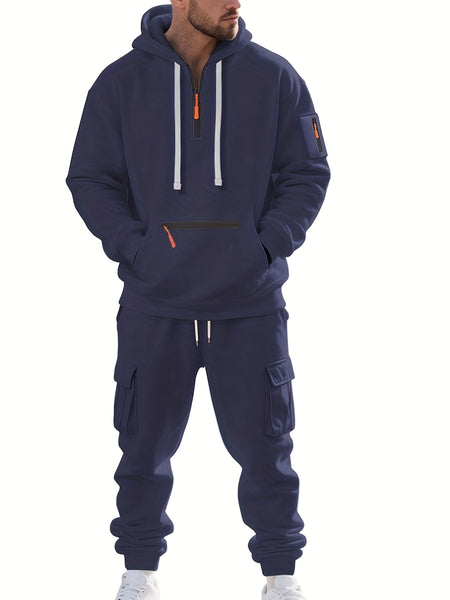 Men'S Fashion Casual Athletic Hooded Zipper Decor Casual Set