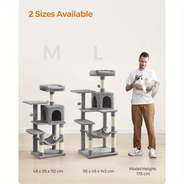 Multi-Level Cat Tree, Cat Tower Condo With 4 Scratching Posts, Hammock, Cave, Toys