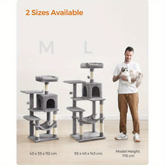 Multi-Level Cat Tree, Cat Tower Condo With 4 Scratching Posts, Hammock, Cave, Toys