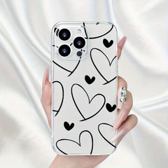 Phone Case - Clear, Straight-Edged Phone Cases Are Compatible with for Iphone 11 Through 17, Including Pro Max And Plus Versions. The Design Showcases a Prominent Heart Outlined in Lines Alongside a Solid Small Heart, Reflecting a Minimalist