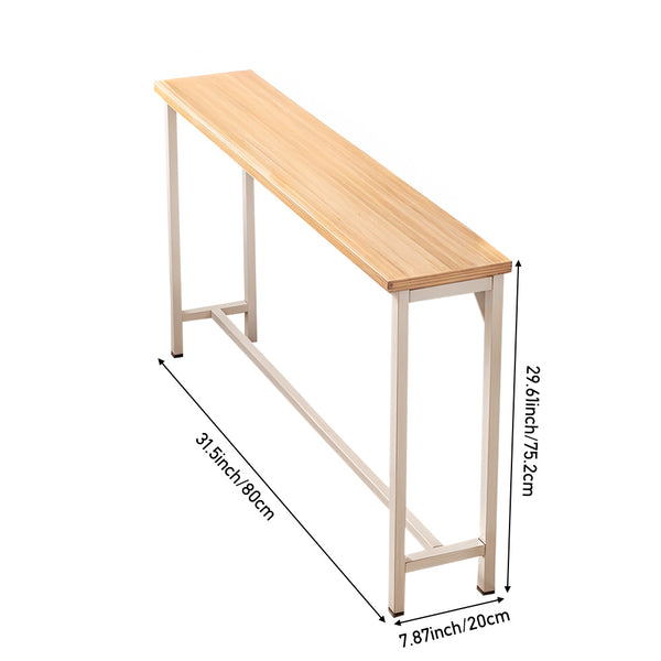 Minimalist Wooden Console Table - Slim Wall-Mounted Single/Double Tier Entryway Shelf with Carbon Steel Frame, Space-Saving Narrow Hallway Table, Bedroom/Living Room Table (80x20cm, MDF Wood + Black/White Metal)