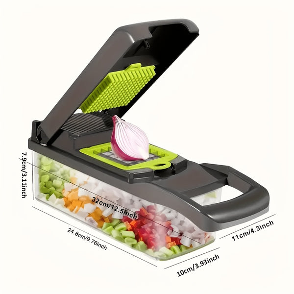 16-In-1 Enhanced Vegetable Chopper, Multi-Functional Vegetable Cutter, Versatile Fruit Slicer, Manual Food Grater with Container, Interchangeable Multi-Blade Onion Chopper, Home Potato Slicing Tool