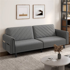 Costoffs Contemporary Sofa Bed Convertible Sofa Futon Couch Fabric 3-Seater Sofa Bed for Small Space/Apartments/Guest Rooms/Studios, Beige/Dark Gray