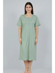 Women'S Nightdress Soft Comfortable Short Sleeve Nightie Button Front Embroidered Sleep Dress Loose Fit Midi Lounge Nightwear House Dress S-XXL
