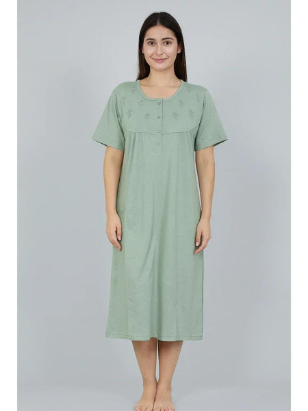 Women'S Nightdress Soft Comfortable Short Sleeve Nightie Button Front Embroidered Sleep Dress Loose Fit Midi Lounge Nightwear House Dress S-XXL