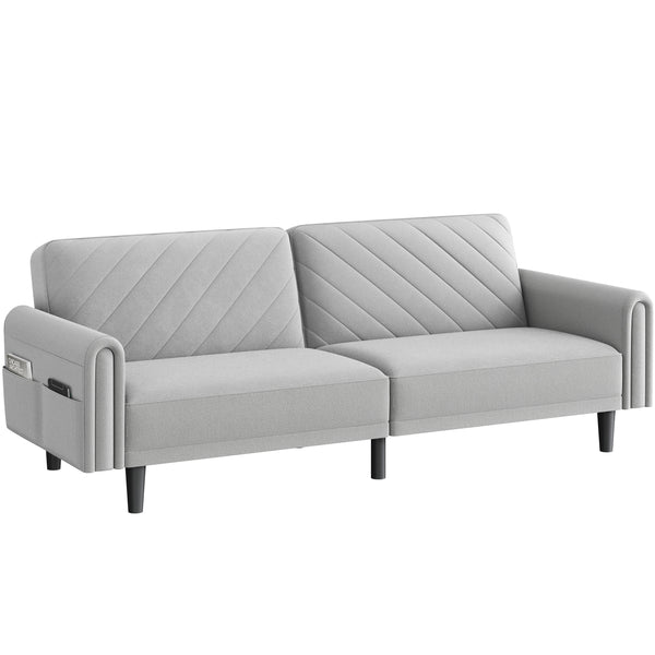 Costoffs Contemporary Sofa Bed Convertible Sofa Futon Couch Fabric 3-Seater Sofa Bed for Small Space/Apartments/Guest Rooms/Studios, Beige/Light Grey