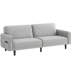 Costoffs Contemporary Sofa Bed Convertible Sofa Futon Couch Fabric 3-Seater Sofa Bed for Small Space/Apartments/Guest Rooms/Studios, Beige/Light Grey