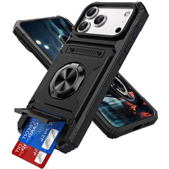 Phone Case - Premium Case Featuring a Concealed Card Slot for Two Cards, a 360° Rotating Kickstand, And a Robust Dual-Layer Design That Offers Shock Resistance for Iphone 17 Pro Max, 16, 15, 14, 13, And Air Plus. This Black Cover Is Non-Slip