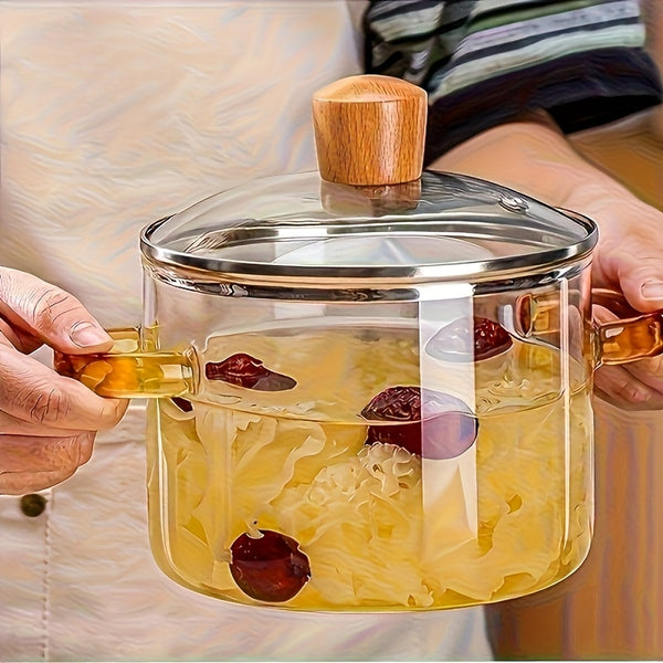 2pcs Glass Casserole Pot Suitable for All Stoves (Gas/Electric/Induction) - Thickened Heat-Resistant Shatterproof Soup Noodle Gravy Pot with Easy-Pour Spout & Even Heating Base, Heavy-Duty Glass Cookware for Home