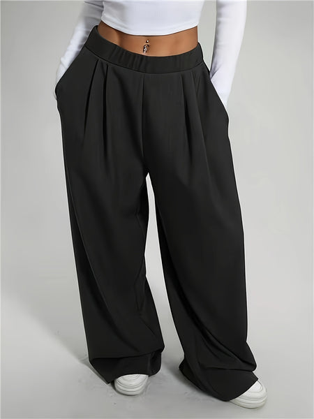 2pcs Women'S Wide-Leg Pants - High-Waisted, Elastic Waistband, Solid Color (Pink & Navy Blue), Loose Fit, Comfortable for Spring/Summer/Fall, Casual & Elegant Style, Allseason Pants | Highwaisted Pants | Elastic Waistband Pants