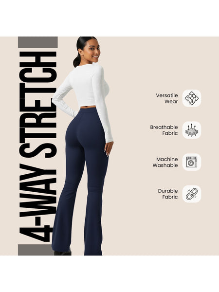Ladies Flared Trousers Stretch Fit Comfort Fit High-Waisted Flared Pants Suitable For Nurses, Carers, Teachers, School Uniform, Yoga, Travel, Casual, Office Wear