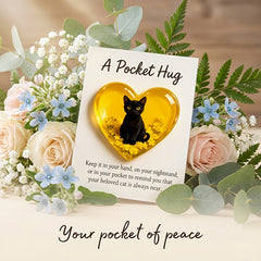 1Pcs Cat Memorial A Pocket Hug，Emotional Support Heart-Shaped Cat Charm Keepsake Figurines，Pocket Hug Token with Inspirational Card，Thoughtful Animal Support Gifts for Cat Lovers & Grieving Cat Owners