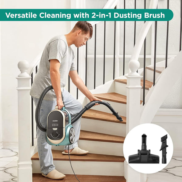 Midea Eureka Apollo Bagless Canister Vacuum Cleaner, Lightweight Cylinder Vacuum Cleaner with Single Cyclone System, 800W Efficient Motor, 2.2L Dust Container - Perfect for Maintaining Clean Carpets and Hard Floors in Condos and Homes, Pet Hair Cleanup, G