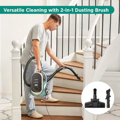 Midea Eureka Apollo Bagless Canister Vacuum Cleaner, Lightweight Cylinder Vacuum Cleaner with Single Cyclone System, 800W Efficient Motor, 2.2L Dust Container - Perfect for Maintaining Clean Carpets and Hard Floors in Condos and Homes, Pet Hair Cleanup, G
