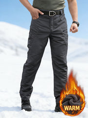 Men's -Lined Tactical Cargo Pants for Winter, New Multi-Functional Pockets, Softshell Stretch Warm Fabric, Windproof, Durable, Tear-Resistant, Suitable for Middle-Aged and Elderly, Outdoor Hiking, Travel, Snowy Weather, No Belt