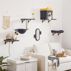 Costoffs Cat Tree Wall-Mounted Cat Furniture, Cat Wall Shelves & Perches, Climbing Shelves, Indoor Cat Tower, Wall-Mounted Cat Climbing Tree Set with Condos, Baskets & Scratching Posts, Space-Saving Cat Wall Furniture for Indoor Cats, Beige/Dark Gray