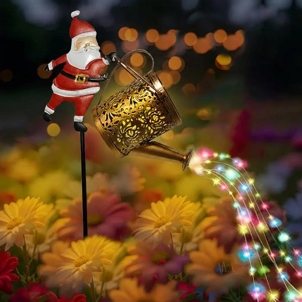 Christmas Santa Solar Kettle Lights Garden Lawn Christmas Lights Solar Santa Claus Watering Can with LED Light Kettle Ground Lamp for outside Patio Yard Christmas Gardening Gifts (Colorful Lights)