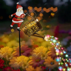 Christmas Santa Solar Kettle Lights Garden Lawn Christmas Lights Solar Santa Claus Watering Can with LED Light Kettle Ground Lamp for outside Patio Yard Christmas Gardening Gifts (Colorful Lights)