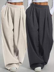 Elegant Set of Two Solid Color Casual Wide-Leg Pants