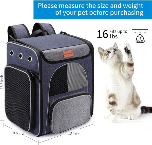 Morpilot® Cat Carrier Backpack, Foldable Pet Backpack Carrier for Cats and Small Dogs, Breathable Dog Carrier Backpack with Inner Safety Leash + Folding Dog Bowl Ideal for Hiking Traveling Outdoor Use