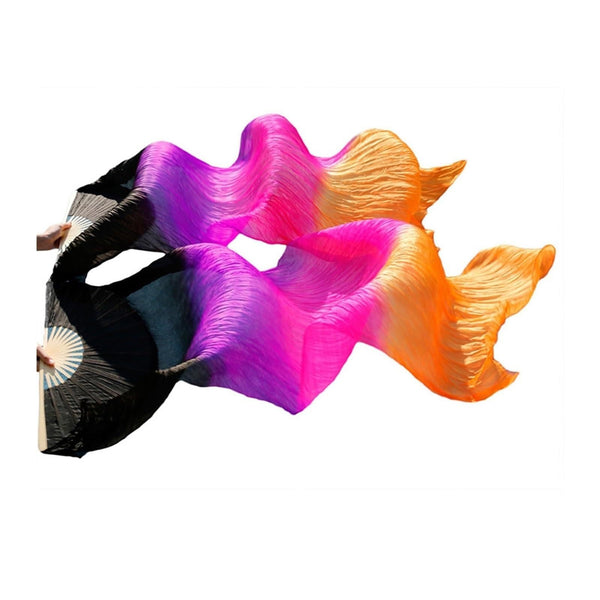2pcs Women Belly Dance Fans Dancing Fans Colorful 180Cm Long Streamers Veil Fan Chinese Bamboo Foldable Fan for Dancing Performances
