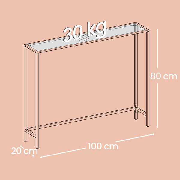 Modern Minimalist Console Table with Golden Frame & Tempered Glass Tabletop - Base Suitable for Living Room, Hallway Sofa Table, Assembly, Space-Saving, Transparent Table for Narrow Spaces, Entryway Furniture