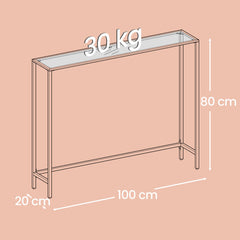 Modern Minimalist Console Table with Golden Frame & Tempered Glass Tabletop - Base Suitable for Living Room, Hallway Sofa Table, Assembly, Space-Saving, Transparent Table for Narrow Spaces, Entryway Furniture