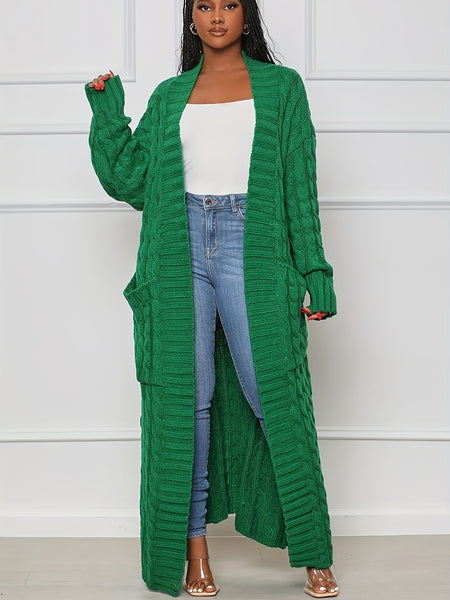 Women's Elegant Long Sweater Coat - Formal & Everyday Chic, Machine Washable Winter Outerwear with Side Pockets - Sophisticated Office to Party Outfits