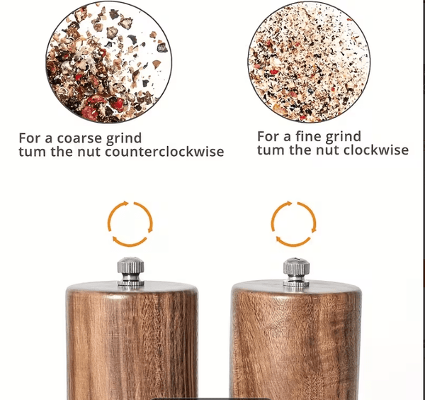 Wooden Salt And Pepper Grinder Set, Acacia Wood Pepper Mill With Wooden Tray, Cleaning Brush, Spoon, 20.32 Cm, Dinner Table Accessories, Chrismas Gifts, Halloween Gifts