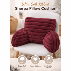 Teddy Fleece Reading Pillow with Arms Soft Backrest Support Cushion 65x40cm for Bed and Sofa in 4 Colours