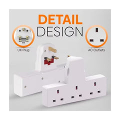 2x 3-Way Plug Adapter with UK Socket Extender – Compact Cable-Free Multi-Outlet Adapter for Home, Office & Travel