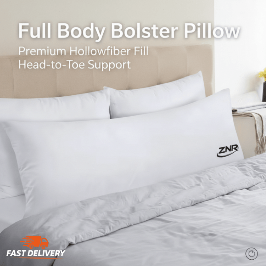 Full Body Bolster Pillow Hollowfiber Filled Long Body Pillow, Medium Firm Support Cushion for Side Sleepers, Maternity Comfort, Back & Neck Support