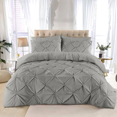 K&A® Pintuck Pinch Pleat Duvet Cover Set with Zipper Closure including Pillowcase – Ultrasoft Brushed Microfiber – Easy Care & Machine Washable