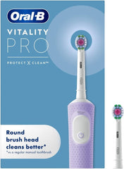 Oral-B Vitality Pro Electric Toothbrushes for Adults, for Him/Her, 1 Handle, 2 Toothbrush Heads, 3 Brushing Modes Including Sensitive Plus, 2 Pin UK Plug, Black (Packing May Vary)
