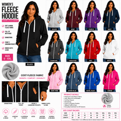Women'S Fashion Zip-Up Hoodie - Ladies Fleece Plain Hooded Top - PLUS SIZES Small to XXXXXL S to 5XL (UK 8-22) Available in 15 Colours