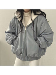 Large Size Velvet Thickened Two Sides Wear Lamb Clothes Women's Coat Winter New Zipper Hooded Coat Top