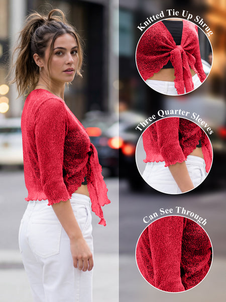 Love My Fashions Women’s Fish Net Knitted Tie Up Bolero Shrug Top Ladies 3/4 Sleeve One Size Fits All