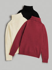 3pcs Set, Women's High-Neck Fashion Sweater, -Lined and Thickened, Women's Apparel, Autumn/Winter Base Layer Sweater, High-Neck Thickened Sweater for a Perfect Fit, Warm Base Layer Long-Sleeve Sweater, New Autumn/Winter Design