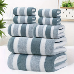 8-Piece Non-Shedding Super Absorbent Ultra-Soft Five Star Hotel Standard Two-Tone Striped Bath Towel Set